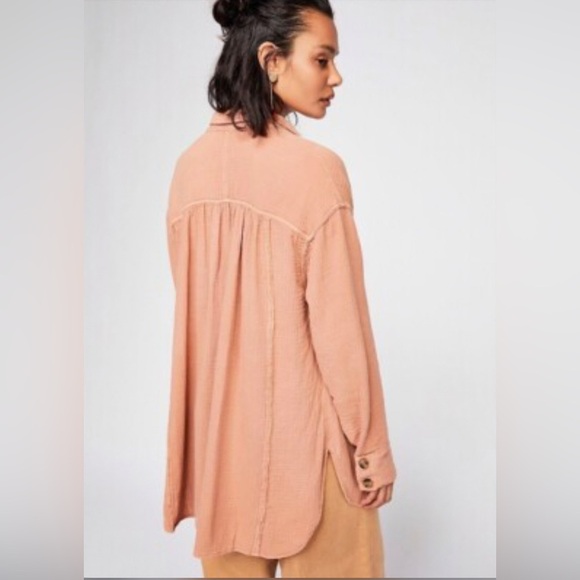 Free People All About the Feels Button Down Peach Top - Picture 2 of 8